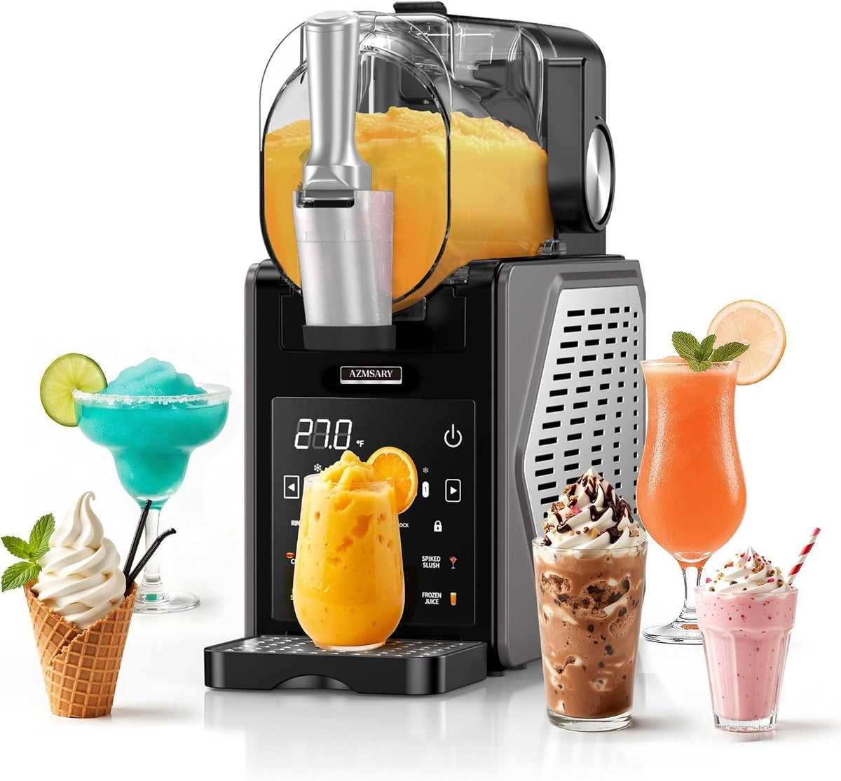 Azmsary Eismaschine, 2,5 L, Schwarz, Slush Maschine für Zuhause mit LED-Display, 6 Programmen