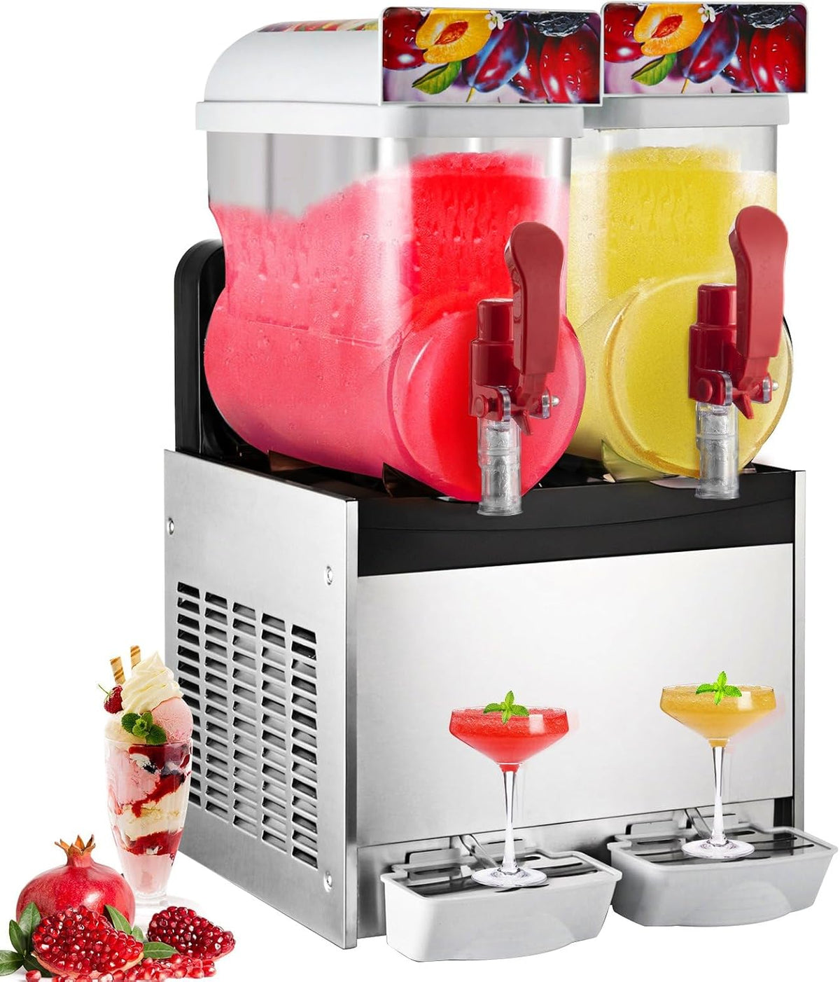 PEIXU Eismaschine, 700 W, 15 L, Schwarz, Slush Maschine, Doppeltank 2×, Slush Maschine für Zuhause, Ice Shaver Machine