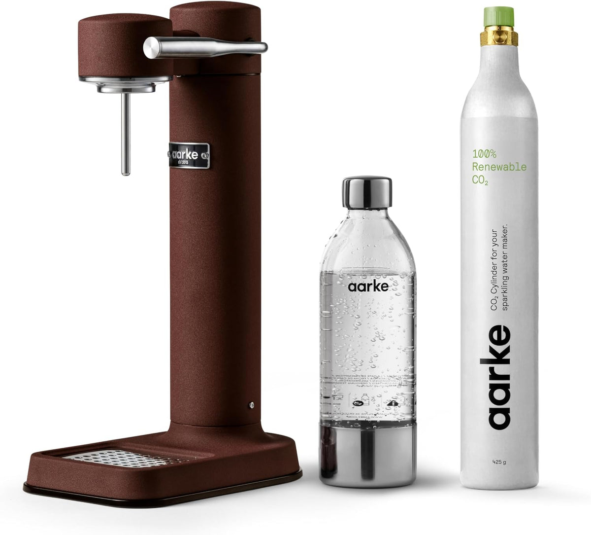 aarke Wassersprudler, 60 L, 1 L, Silber, Carbonator 3, aus Edelstahl im modernen Burgundy Finish mit BPA-freier, kompatibel mit CO2-Zylindern