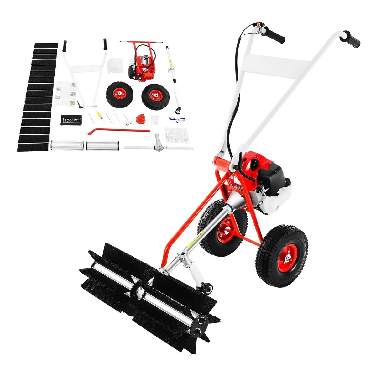CUMELLIIR Kehrer, ABS, Eisen, Aluminium, legierter Stahl, Schwarz, Benzin Kehrmaschine Kehrbesen Motorbesen 43cc Mit Räder
