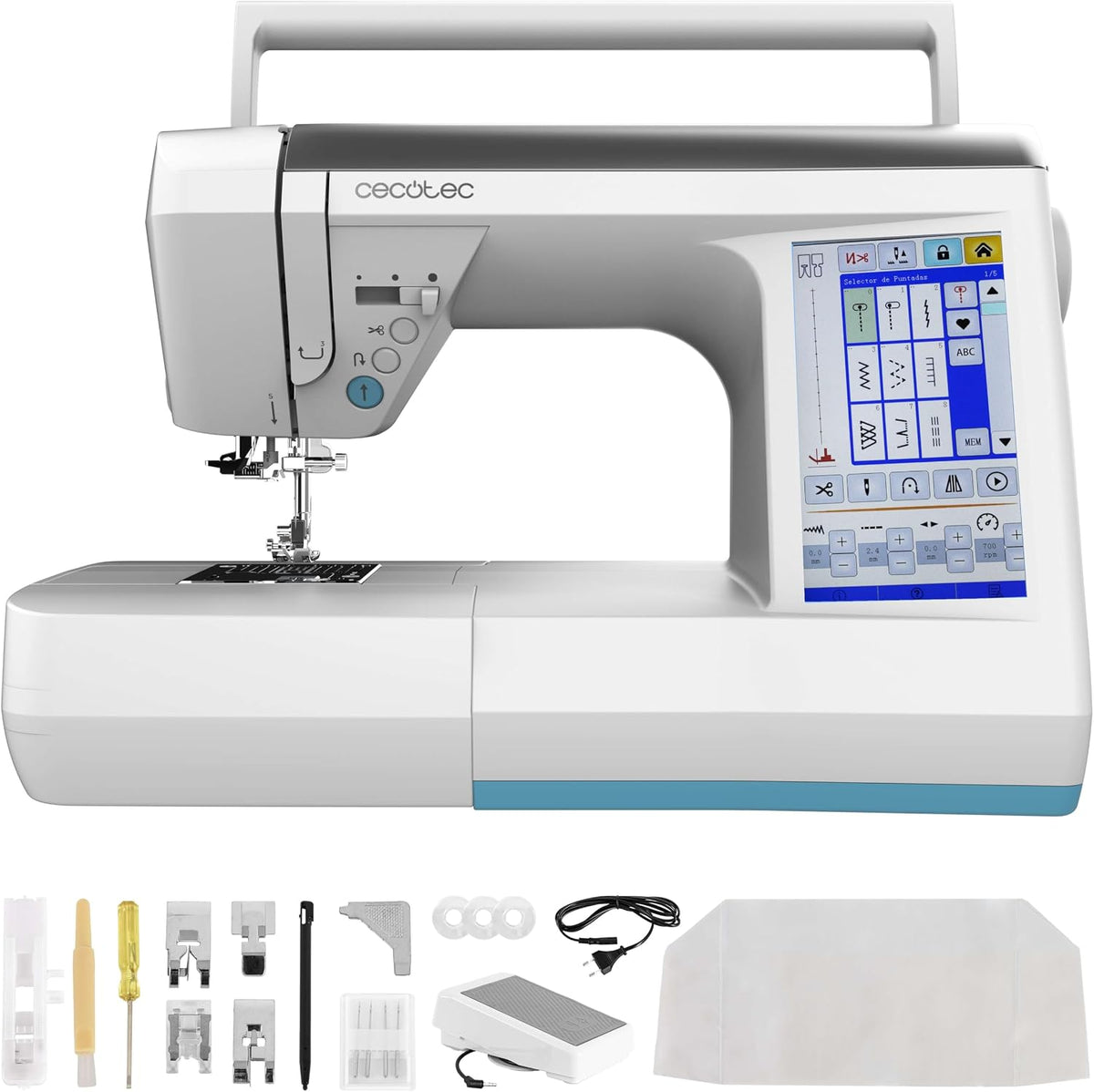 Cecotec Einfache Nähmaschinen, Grau, Nähmaschine BelleCouture 36000 Control, 7' Touchscreen mehrsprachig, LED-Licht