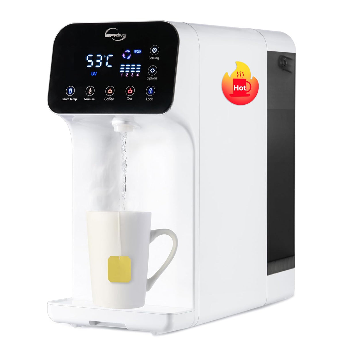 iSpring Heisswasserspender, Grau, RCD100-E Auftisch Umkehrosmoseanlage mit UV, 5:1 Pure to Drain, Sofortiger heiss Wasserspender