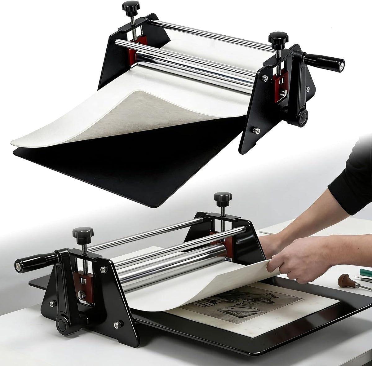 Morzhunis Belegdrucker, 27,9 cm, 25,4 cm, 18,3 cm, Schwarz, Druckpresse, einfache Ätzmaschine mit Filz und Grundplatte