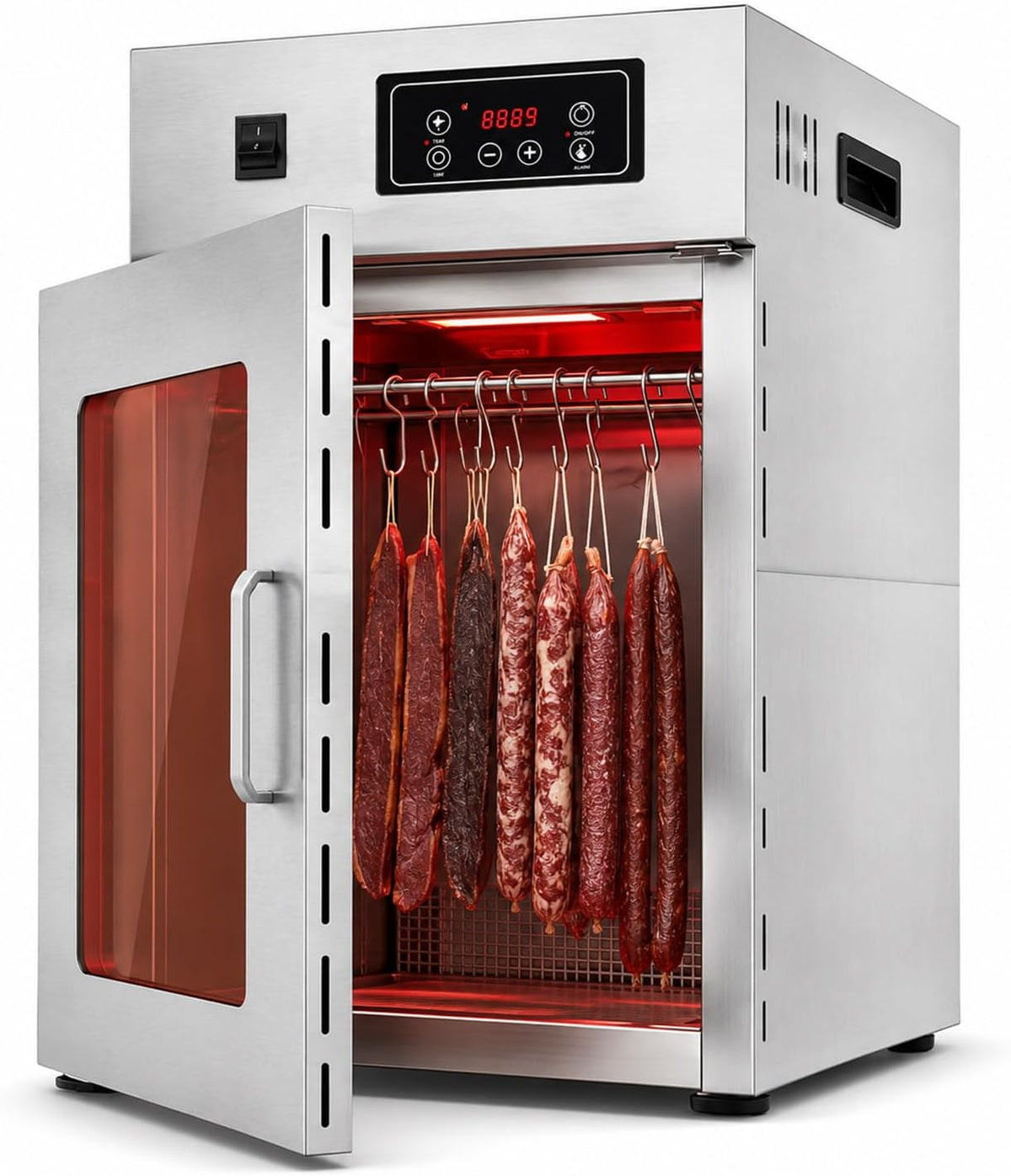 twostronking Geschirrtrockner, 7,5 Kg, Silber, Trockenschrank, 800-W Wursttrockner, 90 °c Einstellbar, Mit LED-Bedienfeld Und 14 Haken