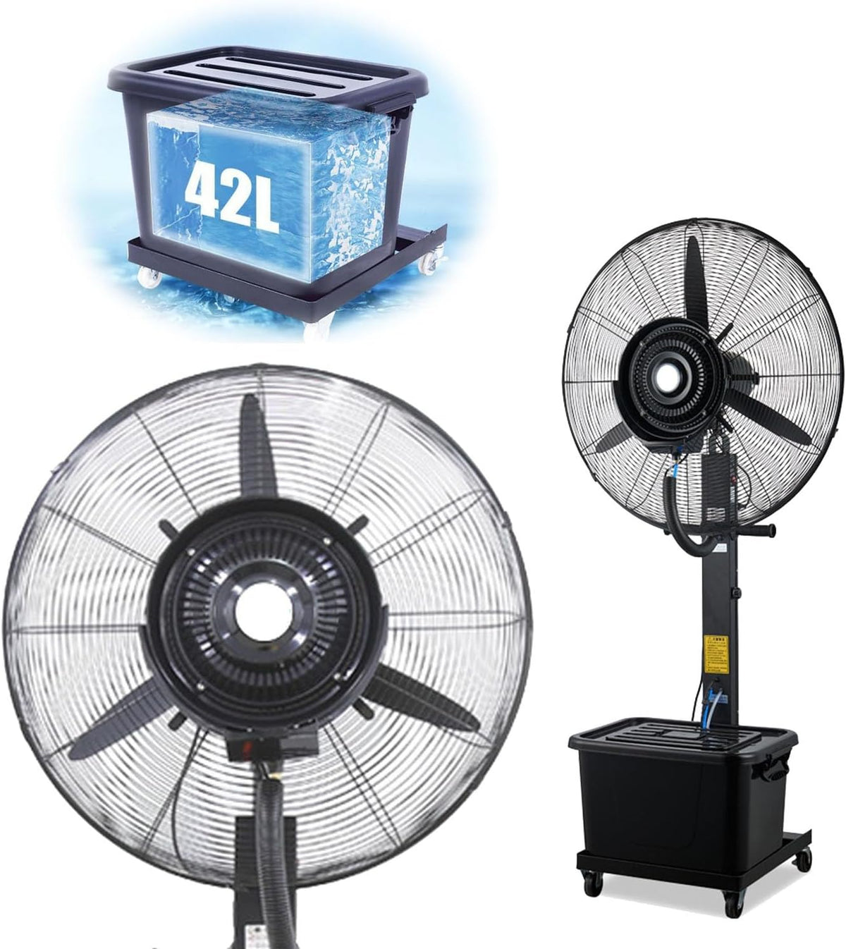 SGKOMN Standventilatoren, 550 mm, Weiss, Aussenventilator mit Sprühnebelanlage, 42-Liter-Tank, 90° oszillierender Kühlsprühventilator