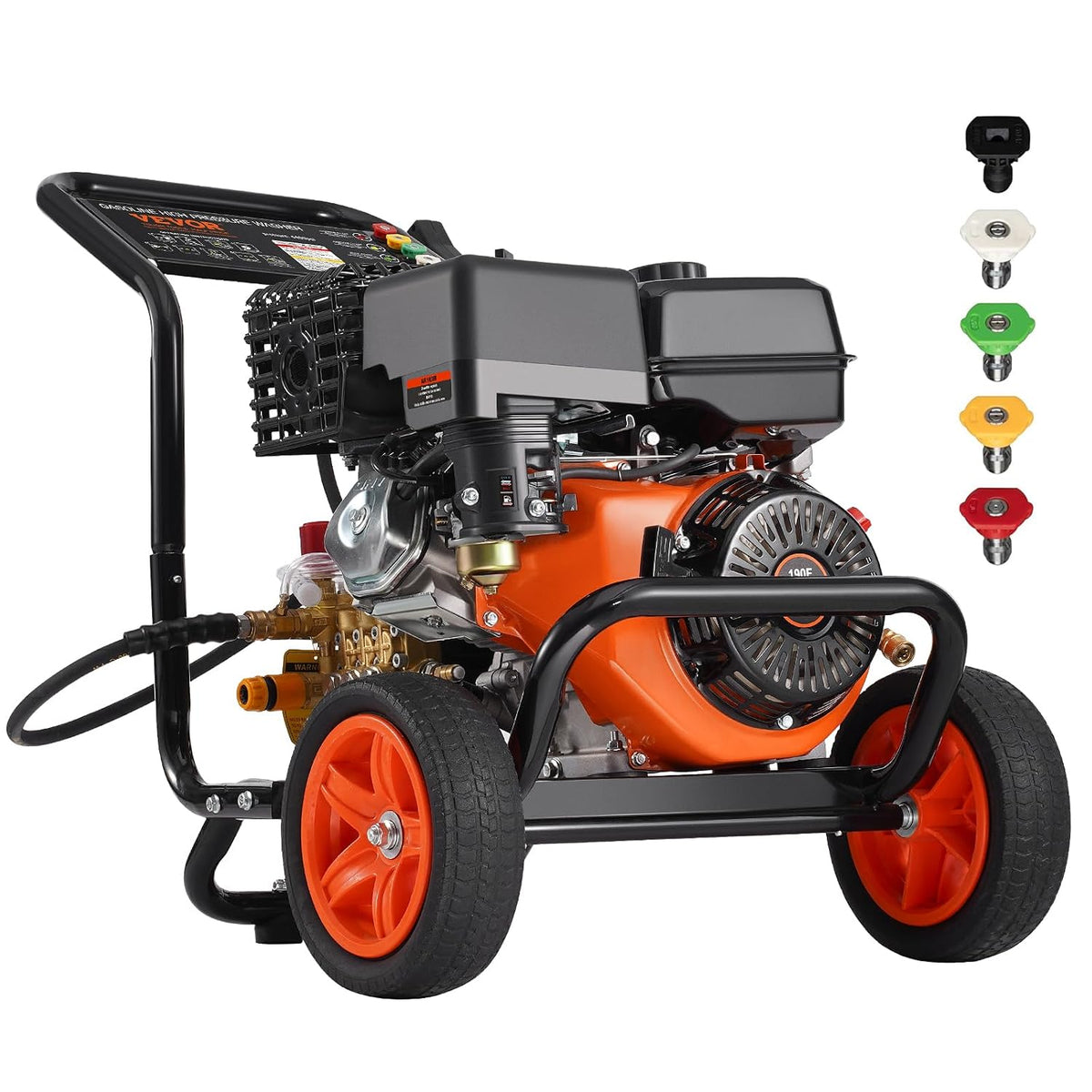 VEVOR Hochdruckreiniger, 15 L, schwarz/orange, Benzin-, 4400 PSI /min, 6 GPM Terrassenreinger mit Kupferpumpe, Hochdruckpistole & Verlängerungsstab