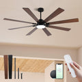 ECOiTEL Deckenventilator, 183,9 cm, Weiss, grosser intelligenter mit Licht und Alexa/App (über WLAN), schwarze Decke für Innen- und Aussenbereich