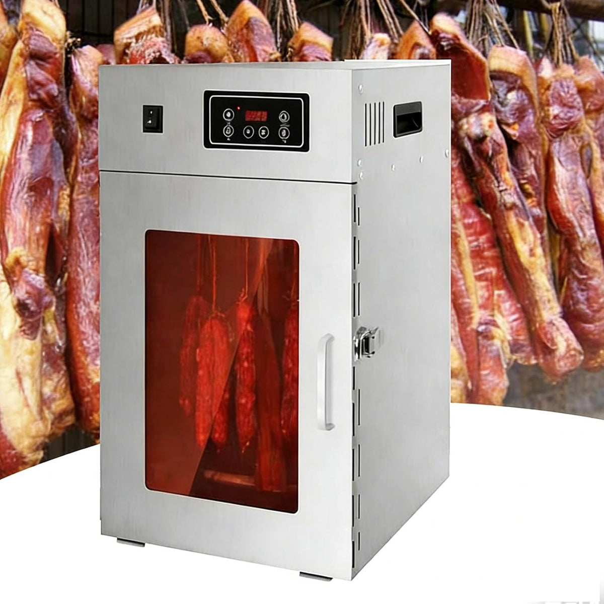 menglanchang Dörrautomaten, 14 Haken (bis zu 7,5 kg pro Durchgang), 800 W, 800 W, Lebensmittelechter Edelstahl, Grau