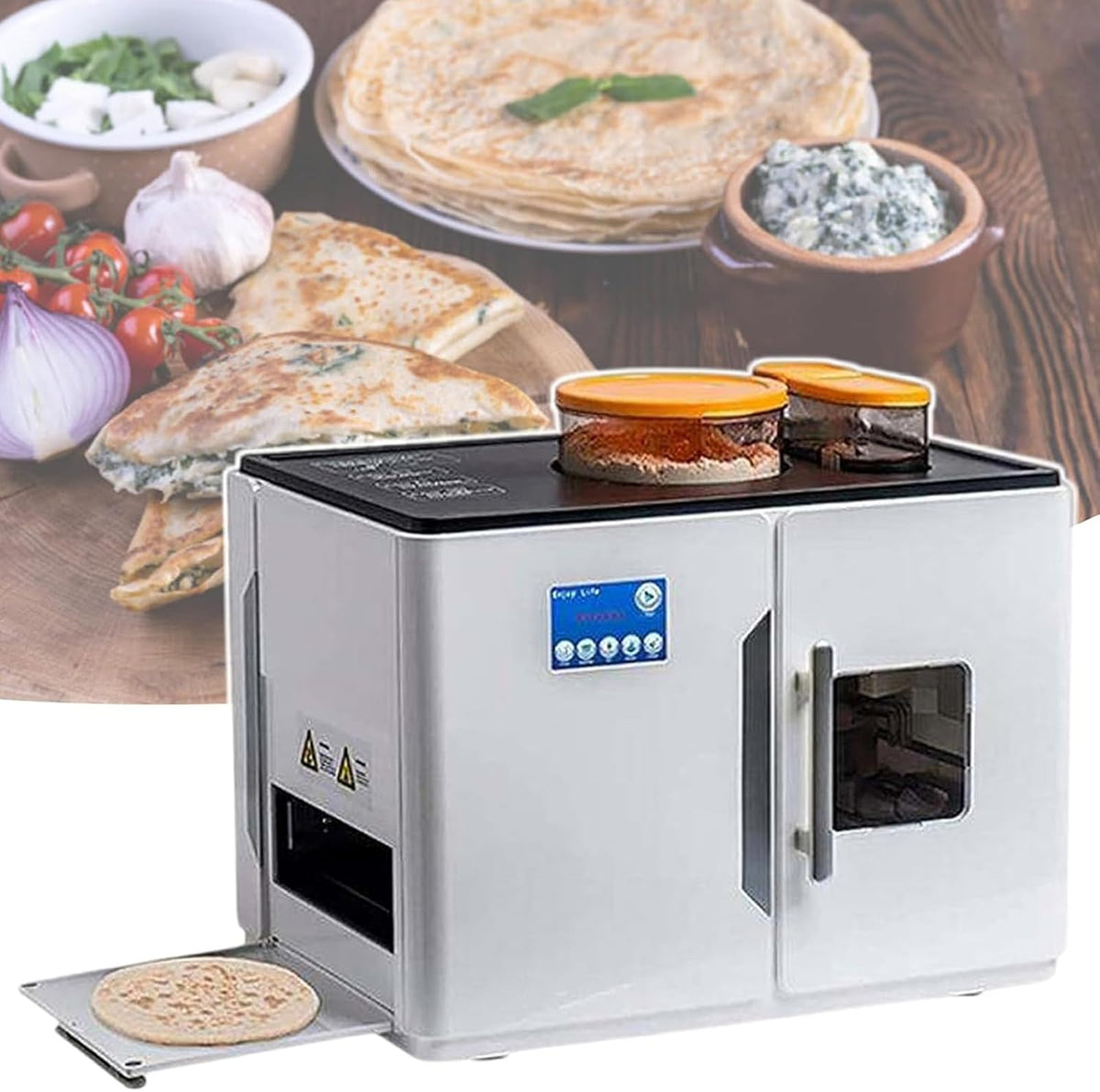 DDZJTPP Quesadilla-Maker, Grau, Elektrischer Roti-Maker, Automatischer Tortilla-Maker, Mit Touchscreen-Steuerung
