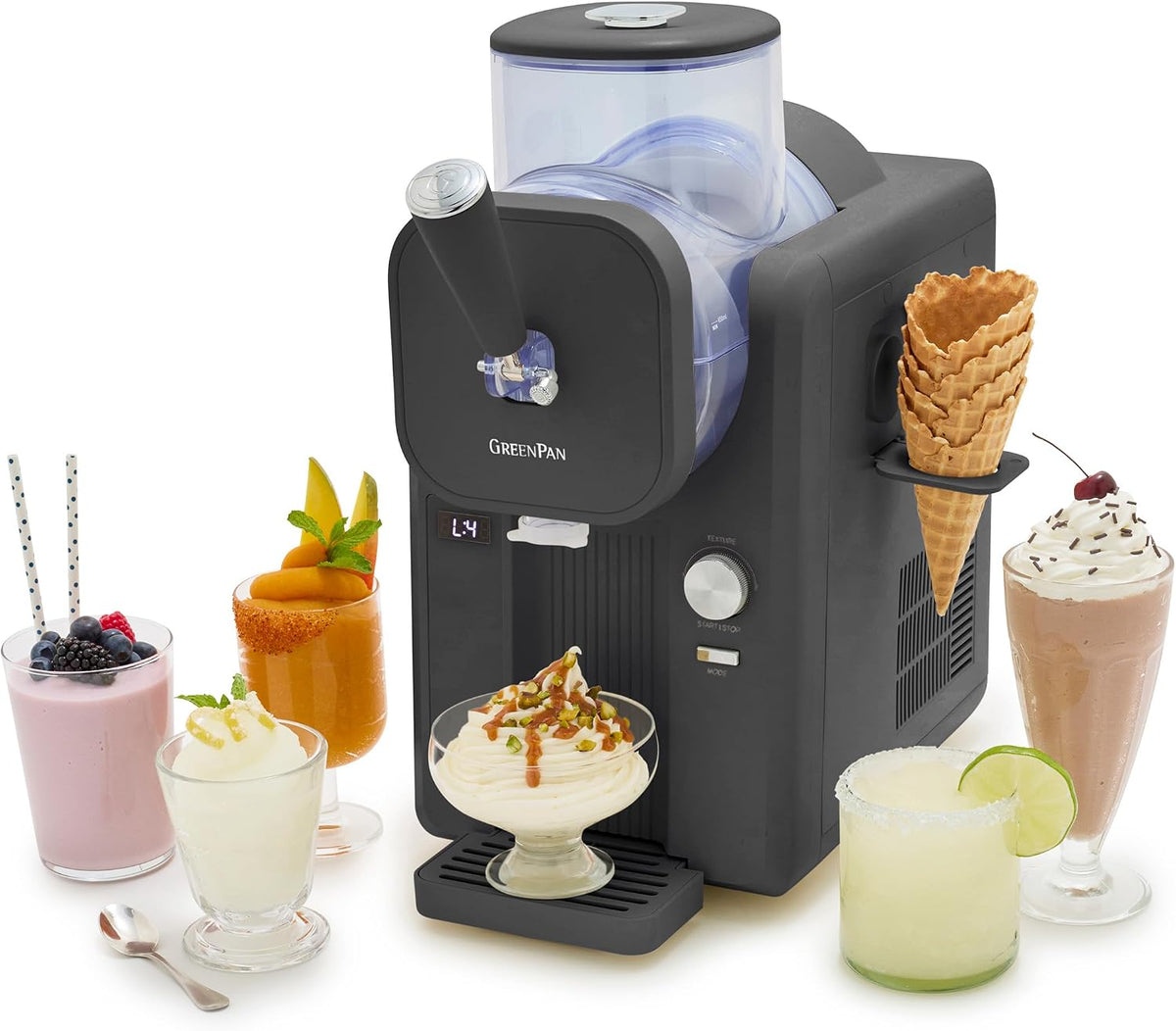 GreenPan Eismaschine, Grau, Frost & Slushie-Maschine, Softeis, Sorbet, Margaritas, Milchshakes, Gefrorener Joghurt