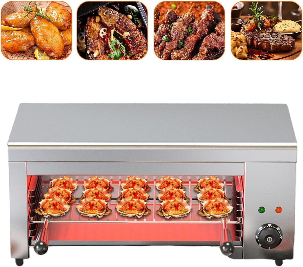 TBANVOO Monitor, 2000 W, Edelstahl (Gehäuse), Weichgummi (Griffe), Silber, Edelstahl-Steakbräter, Gewerblicher Salamander-Grill