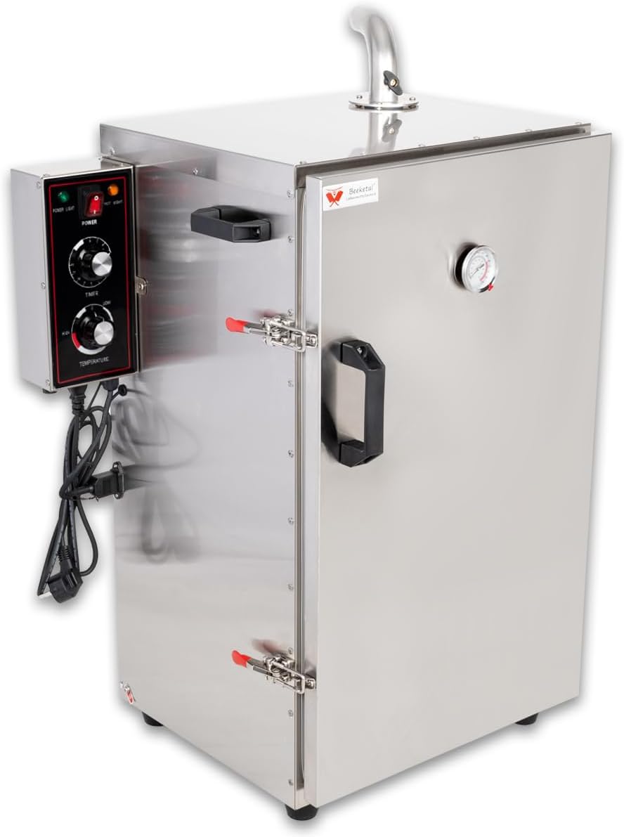 Beeketal Outdoor-Grill, 410 mm, Silber, 'BDSH-S03' elektrischer Edelstahl Räucherofen mit, Räucherschrank mit Zeitsteuerung