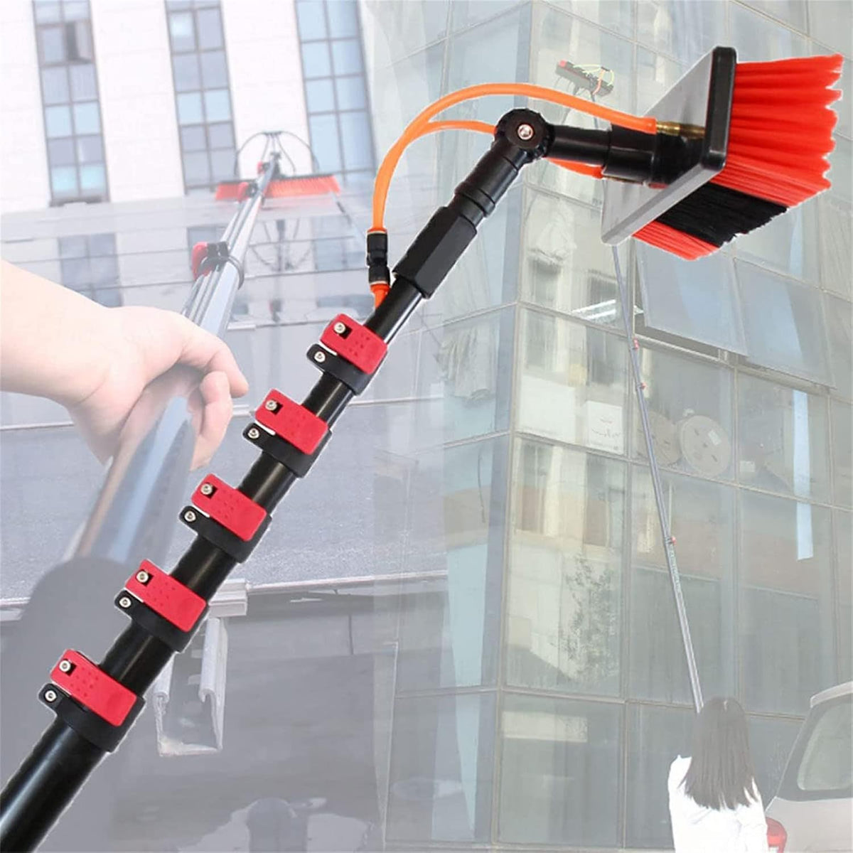 Ausziehbares Teleskopstäbe, Schwarz, Fensterreinigungsset, Solarpanel-Reinigungsgerät mit Teleskopbürste und Stange