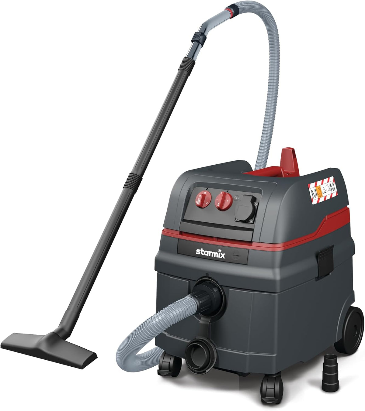 Starmix Nass-Trockensauger, 1600 W, 25 L, 5m, Grau, ISC M-1625 Safe, Industriesauger Staubklasse M mit Gerätesteckdose &