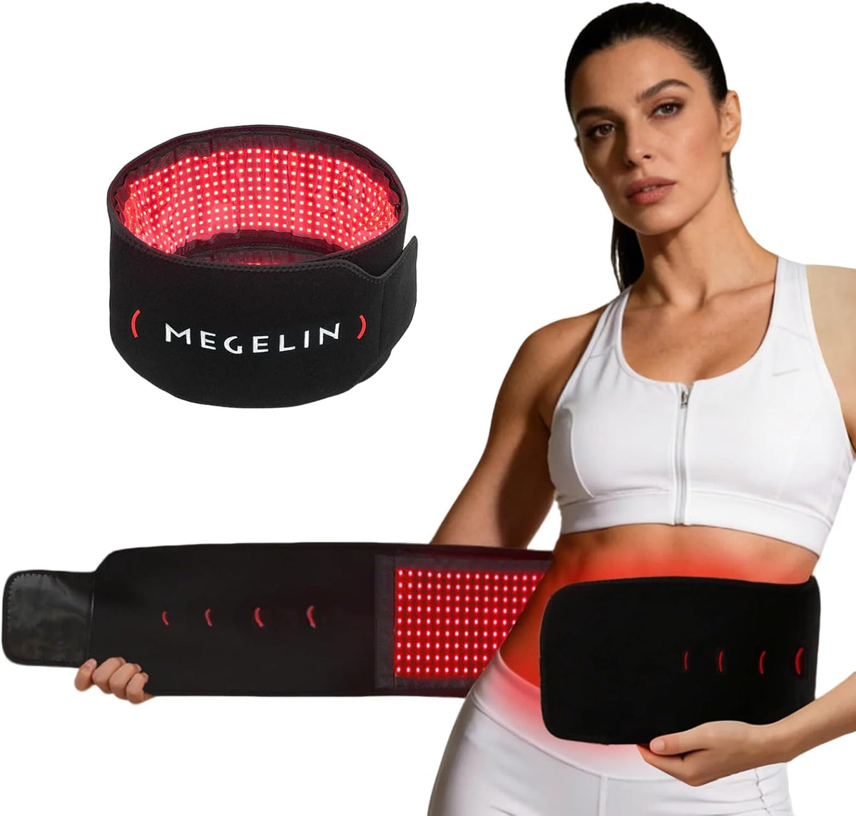 Sofa MEGELIN, 117 x 46 cm, Schwarz, TheraLux Rotlichttherapie-Gürtel mit 1, 350 LEDs, Rotlicht Infrarot Gürtel mit Zeiteinstellungen