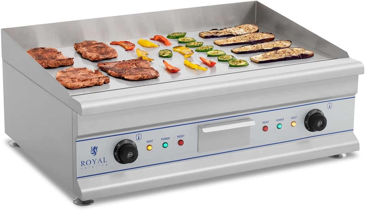 Royal Catering Elektrogrill, 75 x 52 x 28 cm, 3200 W, Silber, RCG 75 Tischgrill Grillplatte Gastrogrill Edelstahl (2 x
