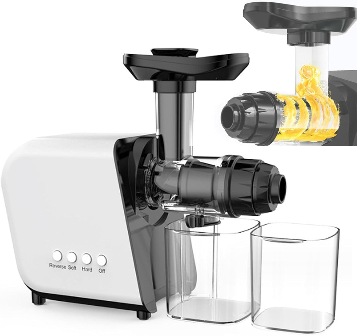 emobwdy, 250 W, Weiss, Langsame Entsafter-Kaumaschine Mit Tasse, Vollautomatische Horizontale Entsafter FüR GemüSe Und Obst