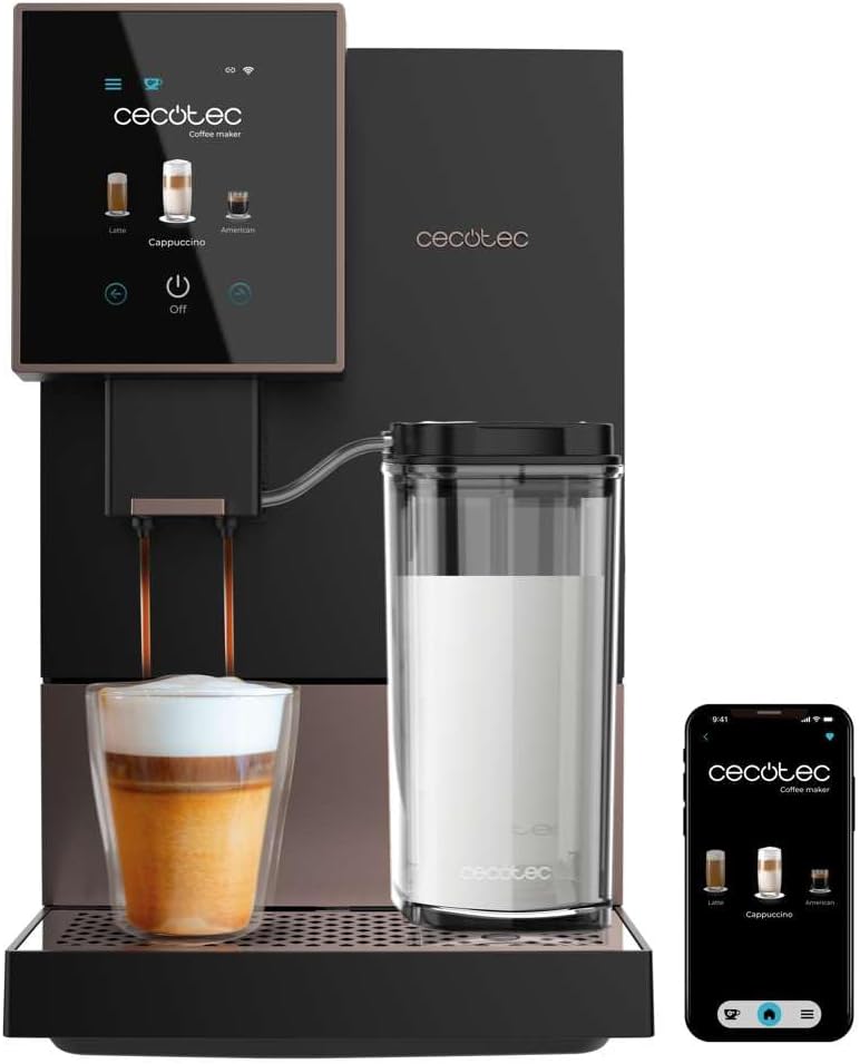 Cecotec Kaffeevollautomat, 1 Liter, 19 Bar, 1350 W, Schwarz/Rosa, Kompakte Superautomatische Kaffeemaschine mit Wifi Cremmaet