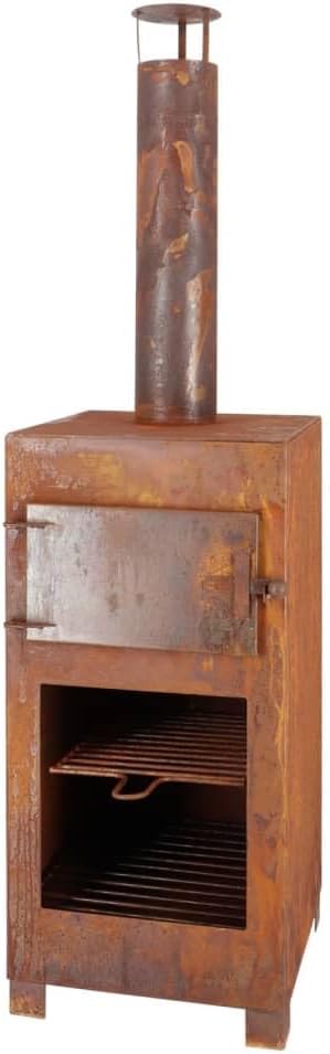 Esschert Design Pizzaofen, Braun, Terrassenofen, Farbe: Rost, Mit Pizzastein, Abschliessbare Tür, Mit Holzgrill