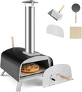 KOMFOTTEU Pizzaofen, Metall, Silber, Outdoor, tragbarer Holzofen mit Pizzastein Pizzaschaufel Thermometer, Pizza Ofen aus Edelstahl