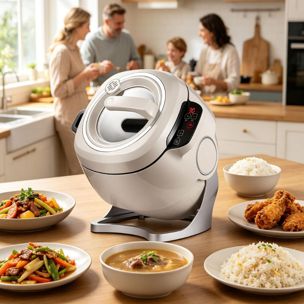 ErShangMao Herd, 2000 W/1000 W, 6 l, Grau, Automatischer Wok-Roboter (2000 W), Gewerbliche Küchenmaschine, All-In-One-Kochgerät