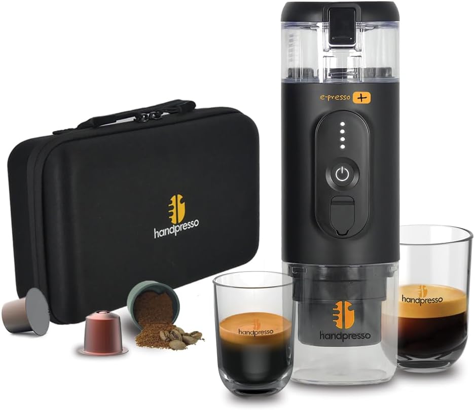 Handpresso Kaffeemaschine, Schwarz/Silber, Akku E-PRESSO+ mit Koffer