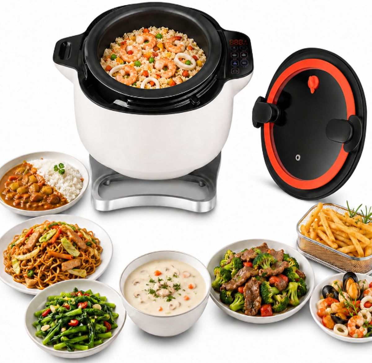 smafoseedding Universalzerkleinerer, 2000 W, 6 l, Grau, Automatischer Wok-Trommeltopf, Gewerbliche Küchenmaschine