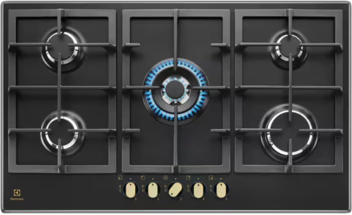 Electrolux Kochfeld, 90 cm, Schwarz, KGS 9536 RN Gaskochfeld Gusseisen, bronzefarbene Griffe