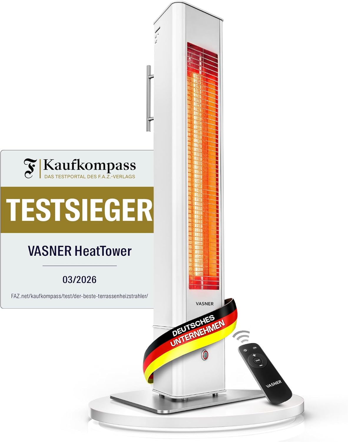 VASNER, Schwarz, HeatTower Wärmestrahler, Infrarot Standheizstrahler 2500 Watt - Heizstrahler