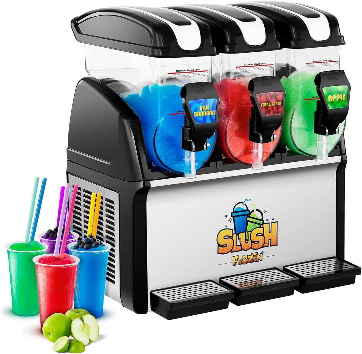 Royal Catering Crushed Ice-Maschinen, 980 W, 12 L, Schwarz, Slush-Eis-Maschine Slushie Maker RCSL 3/15 (3 x, -3 bis 2 °C