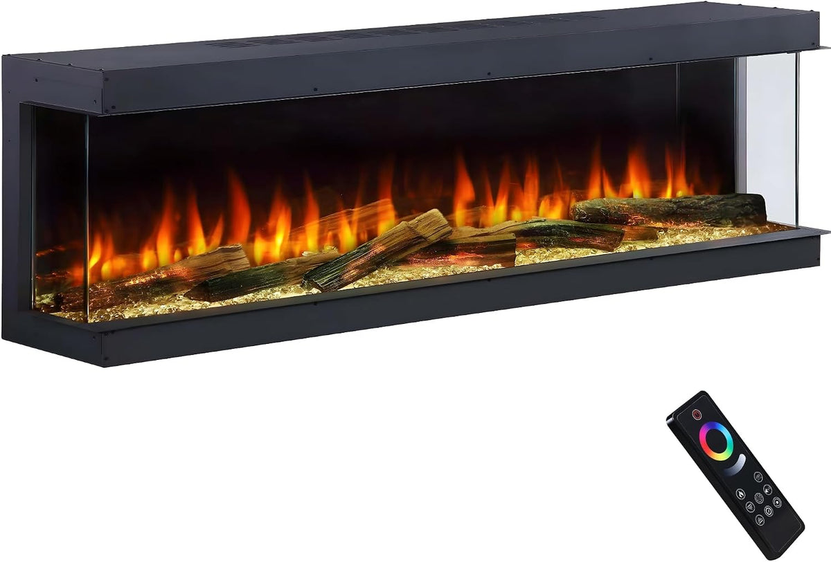endeavour fires and fireplaces Elektrokamin, 1,5 kW, Braun, Deluxe Rosedale 3-seitiger für Medienwand, Smart Wi-Fi App & Fernbedienung