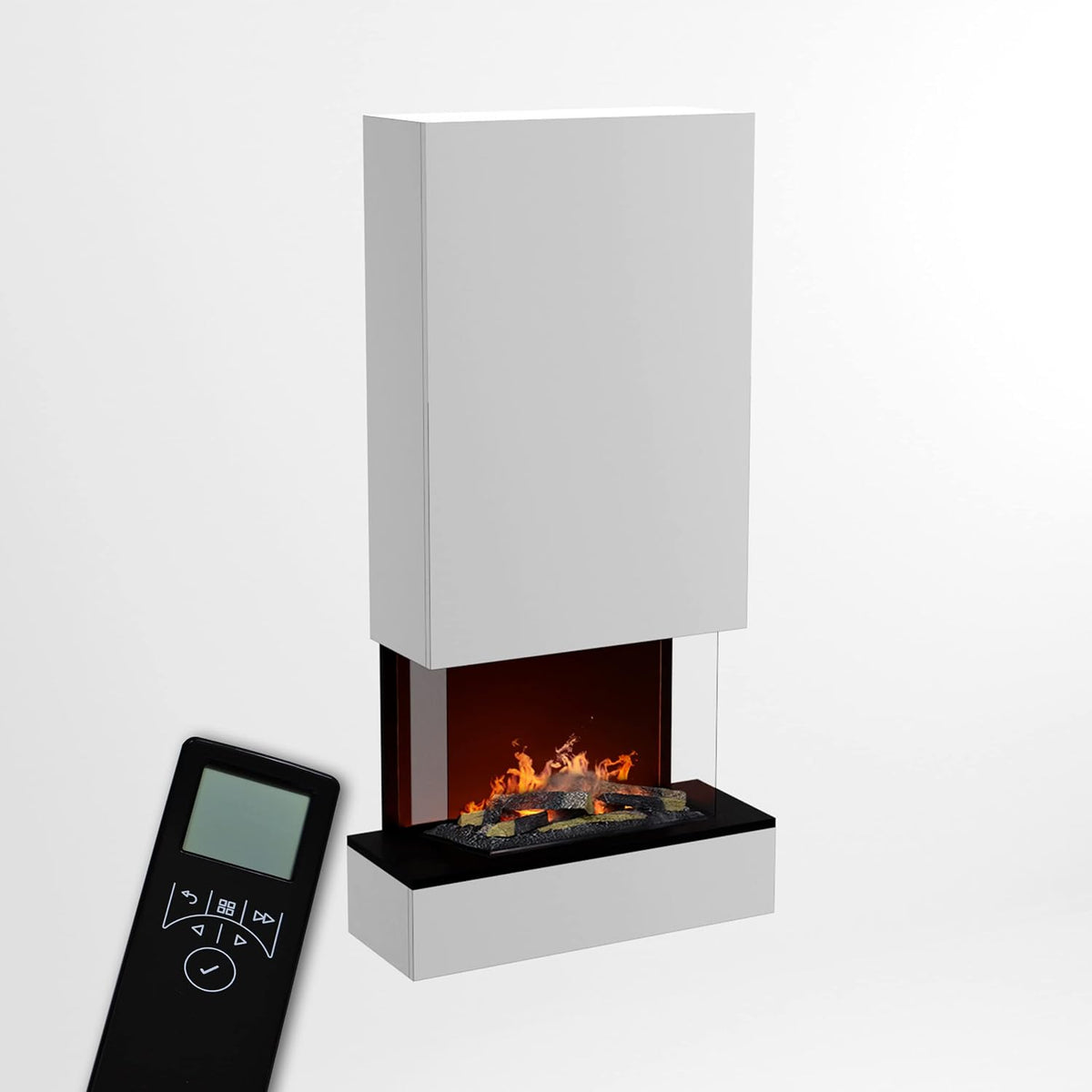 GLOW FIRE Elektrokamin, 80x158x40 cm, Weiss, Wasserdampf Kamin HÖLDERLIN Hoch (Wandkamin) - für die Wand, Knistereffekt & Fernbedienung