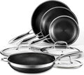 HexClad Kochfeld, 30 cm, Silber, Hybrid Pfannenset 7-teilig mit Deckeln & Wok, Edelstahl, Wabenstruktur, Antihaftbeschichtung