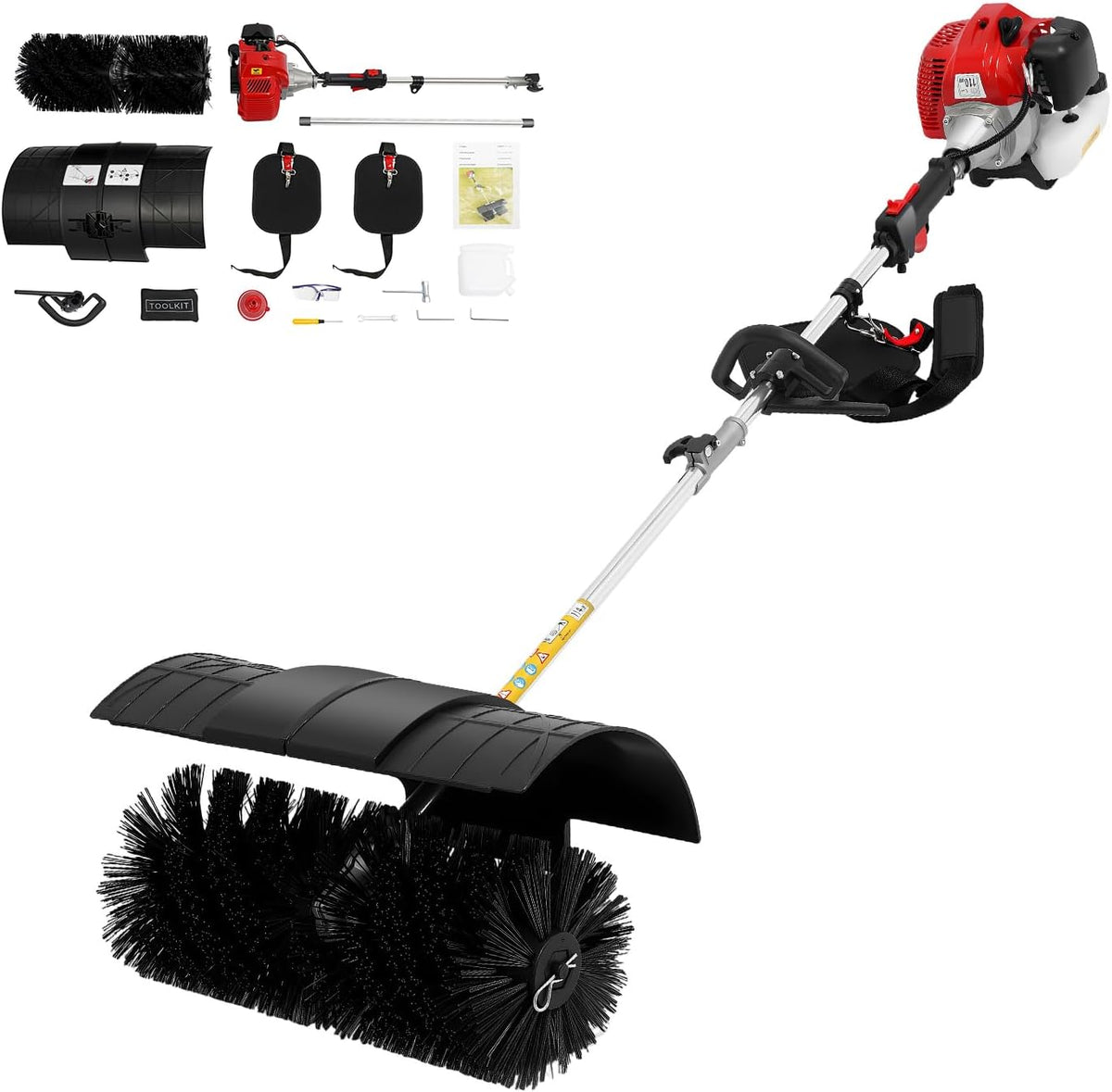 Guoked Schneefräse, 1,7 kW, PA6, Nylon, Schwarz, 52CC Benzin Kehrmaschine, 2.3 PS 2-Takt Motorbesen Kehrbesen Benzin Benz