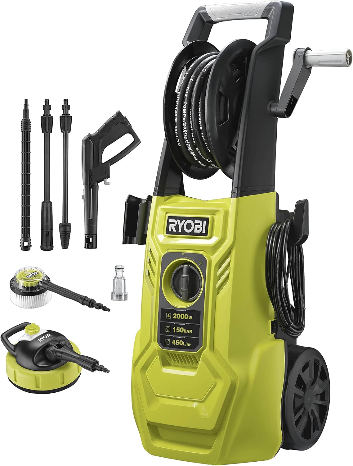 RYOBI Hochdruckreiniger, 150 bar, 1800 W, 450 l, 8m, Schwarz, Elektro- RY150PWA ( Druck, /h Fördermenge, 40° Wassertemperatur