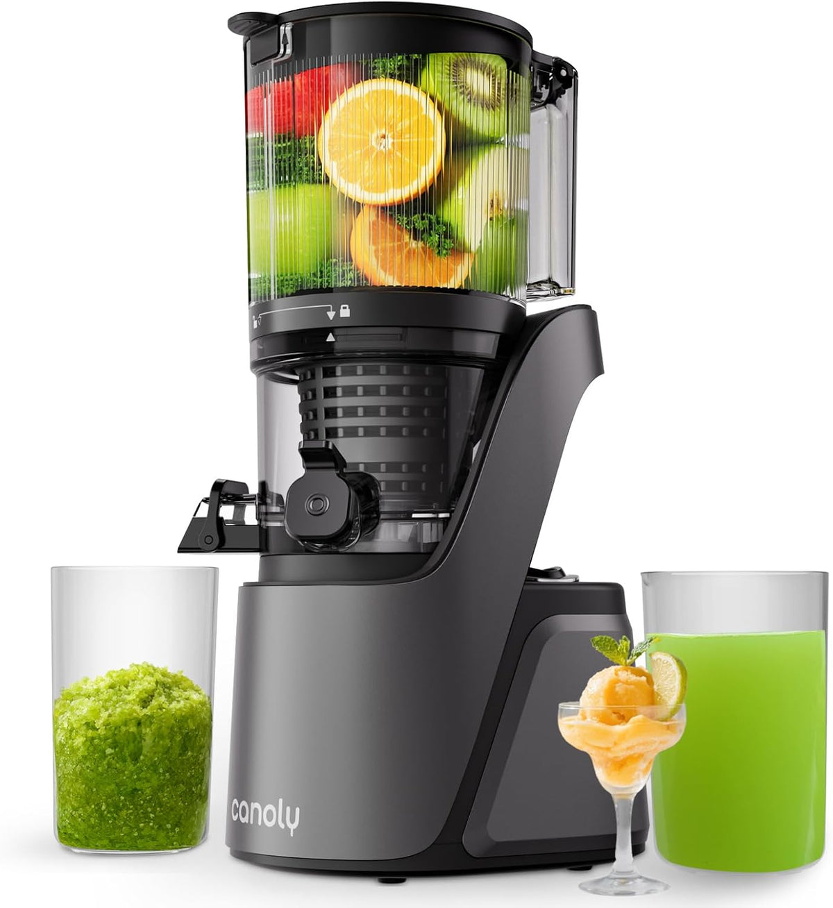 Canoly Mastizier-Entsafter mit einer Schnecke, 6 Zoll, Grau, Entsafter Slow Juicer mit Grosser Einfüllschacht