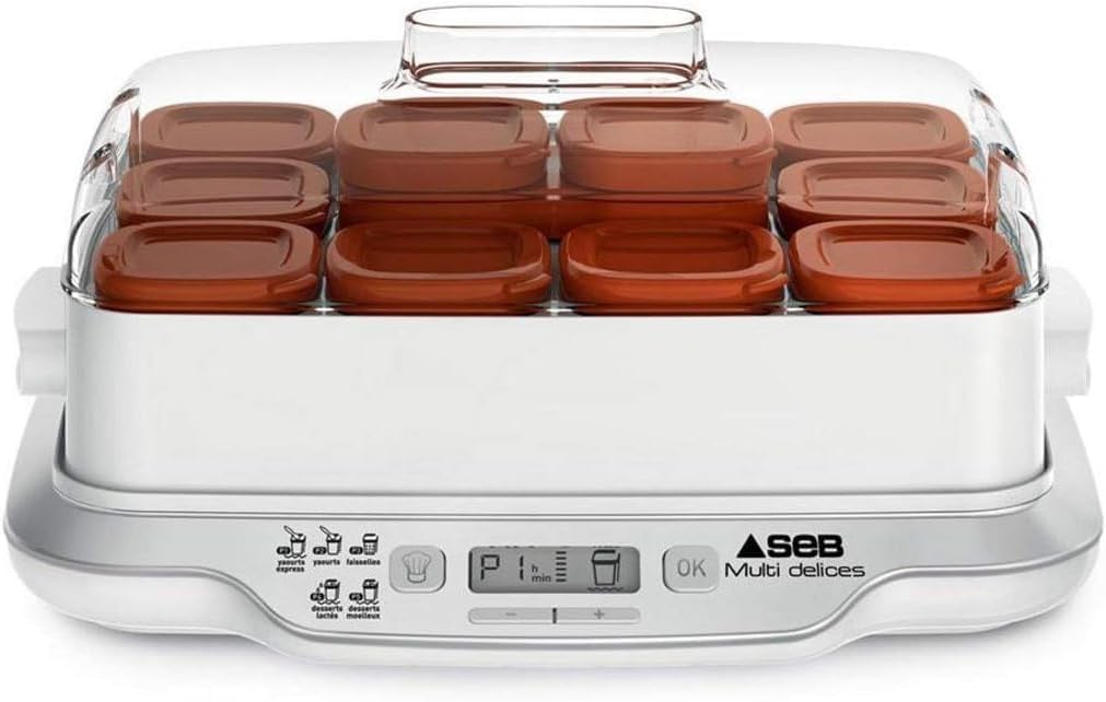 SEB Joghurtbereiter, Weiss/Braun, YG661A00 Multidélices Express, 12 Töpfe, Weiss und Braun