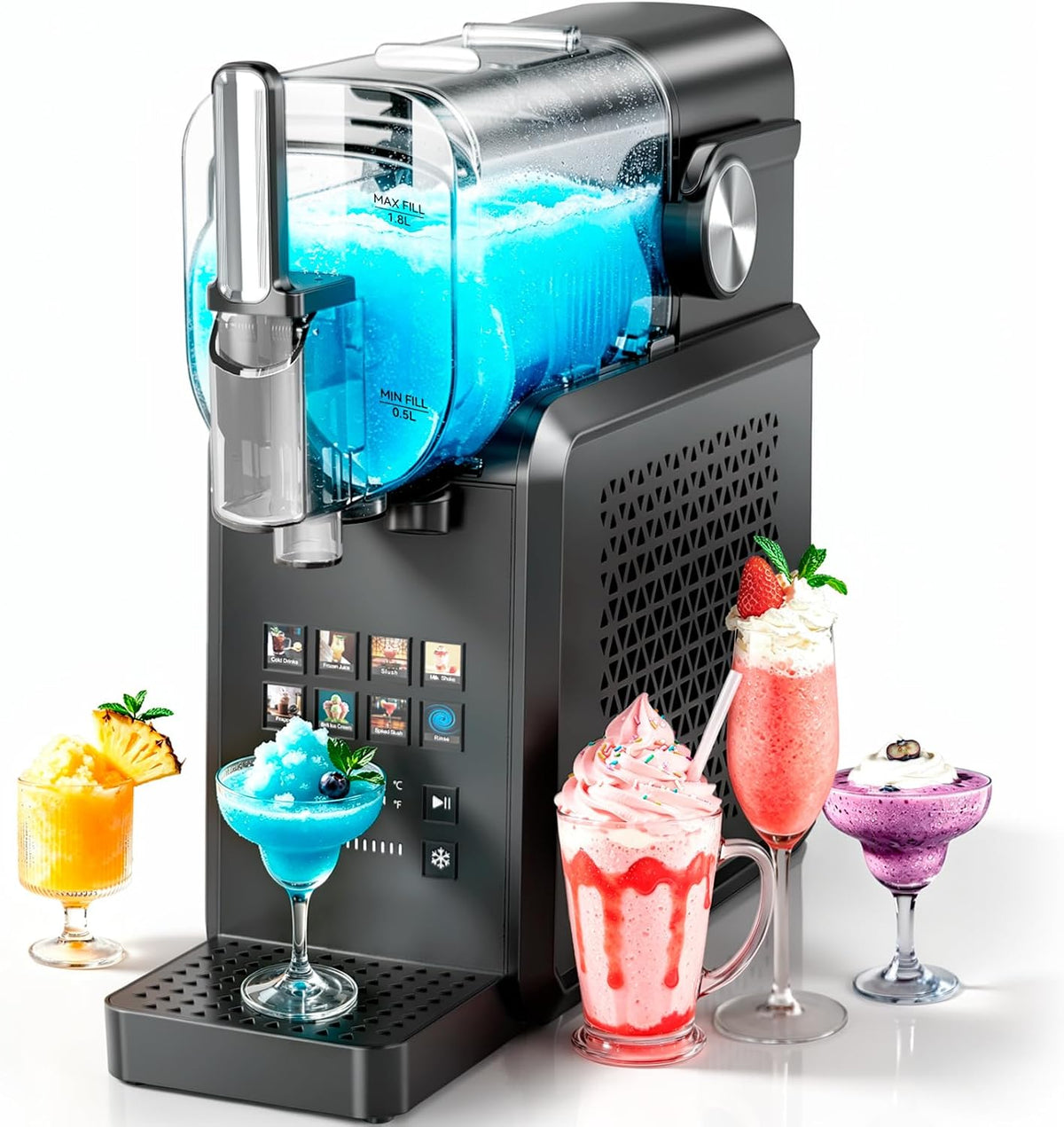 Bocxi Eismaschine, 2 L, Schwarz, Slushie-Maschine, Slush für Zuhause, Slush Ice Maker mit 8 Modi, kein Eis & kein Mixen