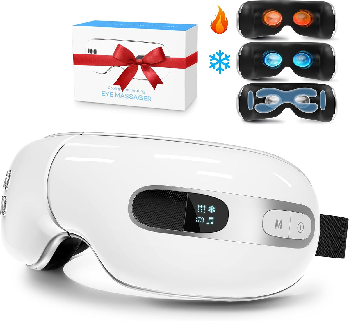 BOQUBOO Schlafmasken, Schwarz, Augenmassagegerät mit Kühlung und Wärme, Musik, Wiederaufladbares und Faltbares Elektrisches