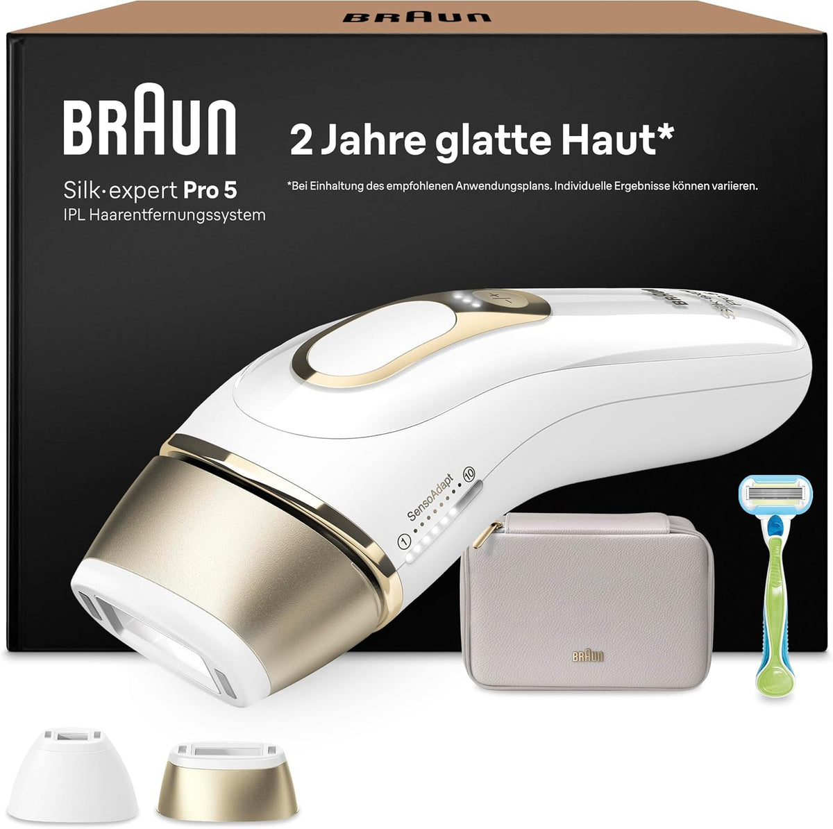Braun Systeme, Braun/Weiss/Gold, IPL Geräte Haarentfernung Silk·expert Pro 5, PL5152, Alternative Laser Haarentfernung für Zuhause