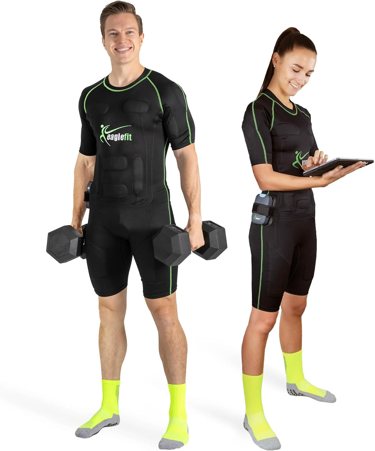 eaglefit Elektrostimulatoren, Schwarz, PRO EMS Anzug Komplettsystem kabellos mit 24 Elektroden, Muskeltrainer Zuhause