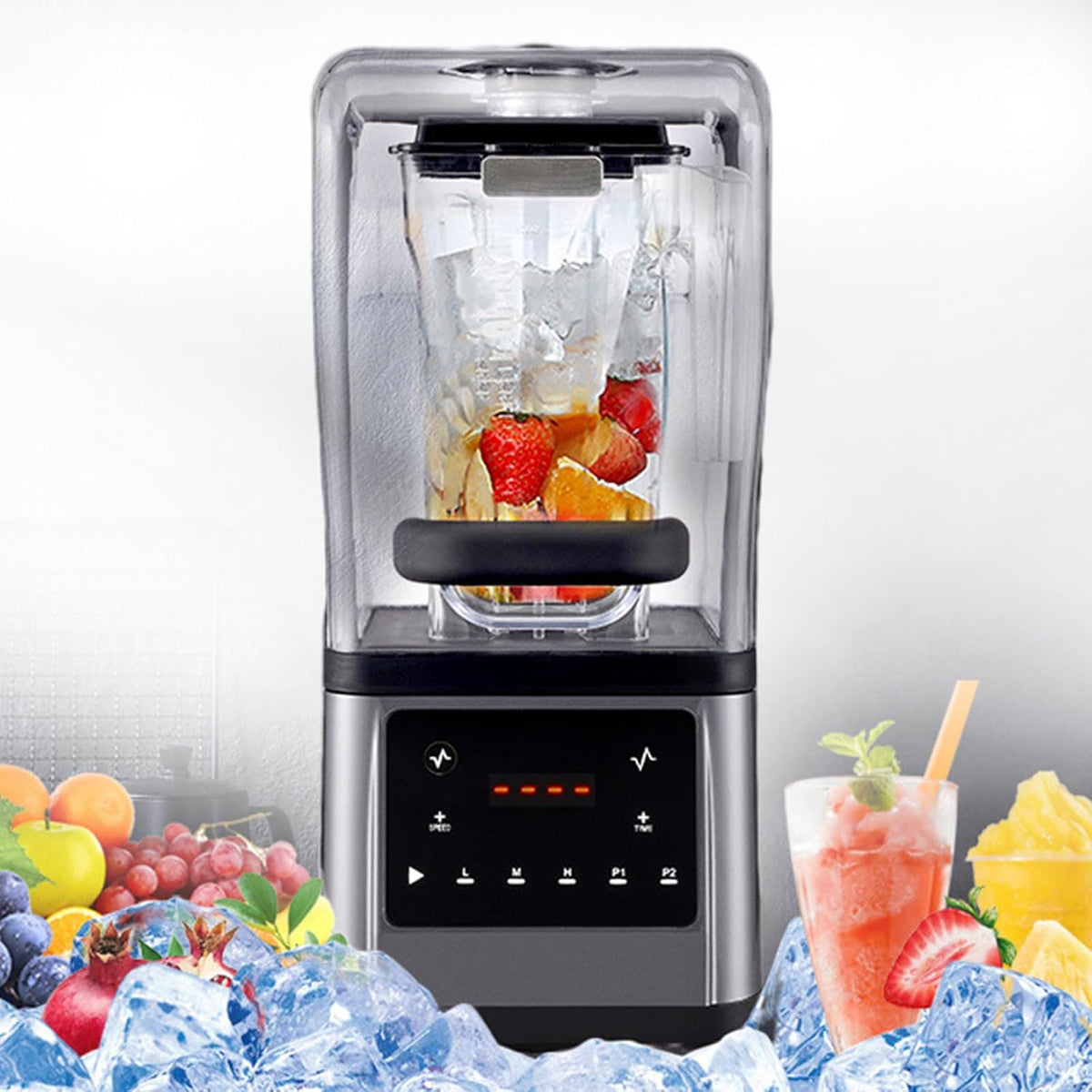 lilishangmao Standmixer, 2200 W, 1,6 l, Schwarz, Gewerbe-, 2200-W-Smoothie-Mixer, Elektrischer Mit 1, 6-L-Behälter