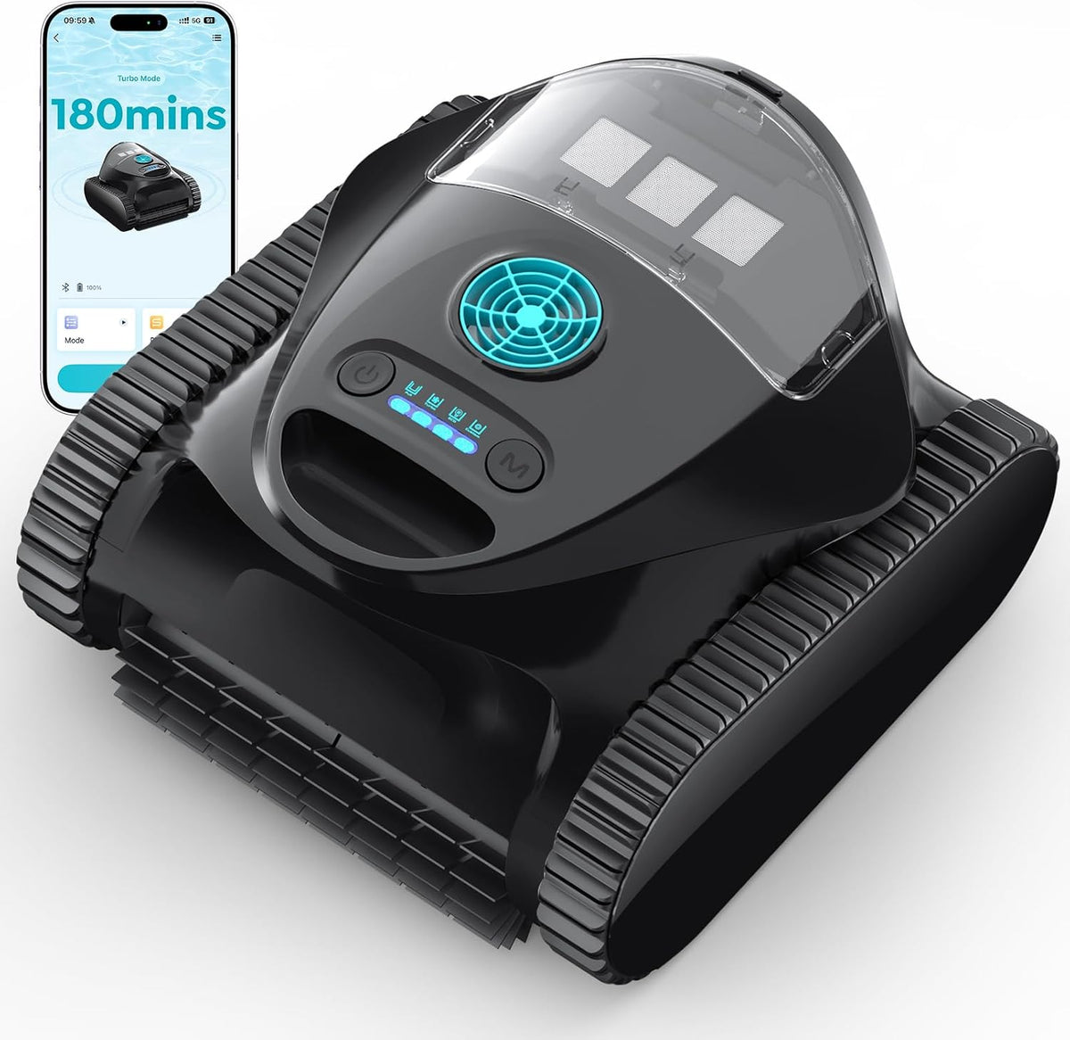 BRINBO Poolroboter, 150 m, Schwarz, C1 Akku Boden und Wand, Doppelfilter, 7 Reinigungsmodi, 180 Minuten Laufzeit