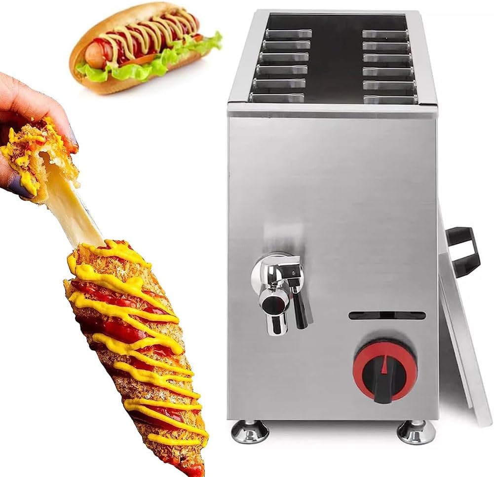 FLEAGE Heissluftfritteuse, 21 L, Edelstahl, Schwarz, Käse-Hot-Dog-Stickmaschine, 12-teiliges Wurstbratgerät, Corn-Dog-Fritteuse für Hot Dogs am Griff
