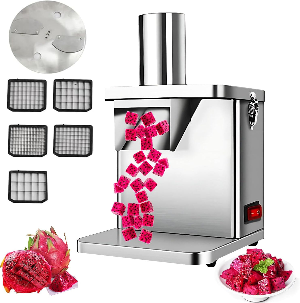 AETEREOS, 250 W, 220 V, Schwarz, Elektrischer Würfelschneider für Obst und Gemüse, Gemüseschneider, professionelle Gemüse-Küchenmaschine