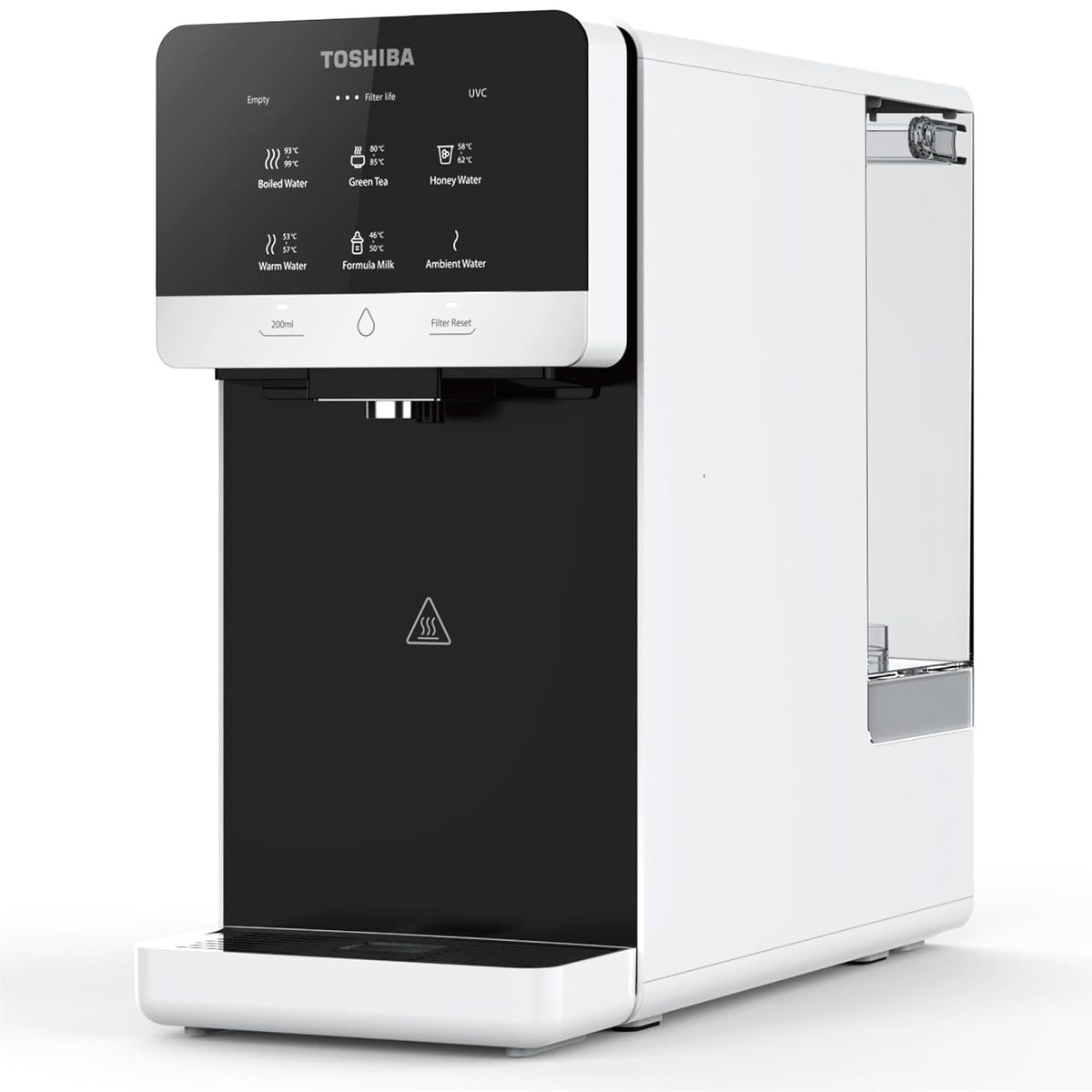 TOSHIBA Wasseraufbereiter, Grau, Osmoseanlage, Wasserfilter Trinkwasser, Auftisch, Keine Installation, Heisswasserspender