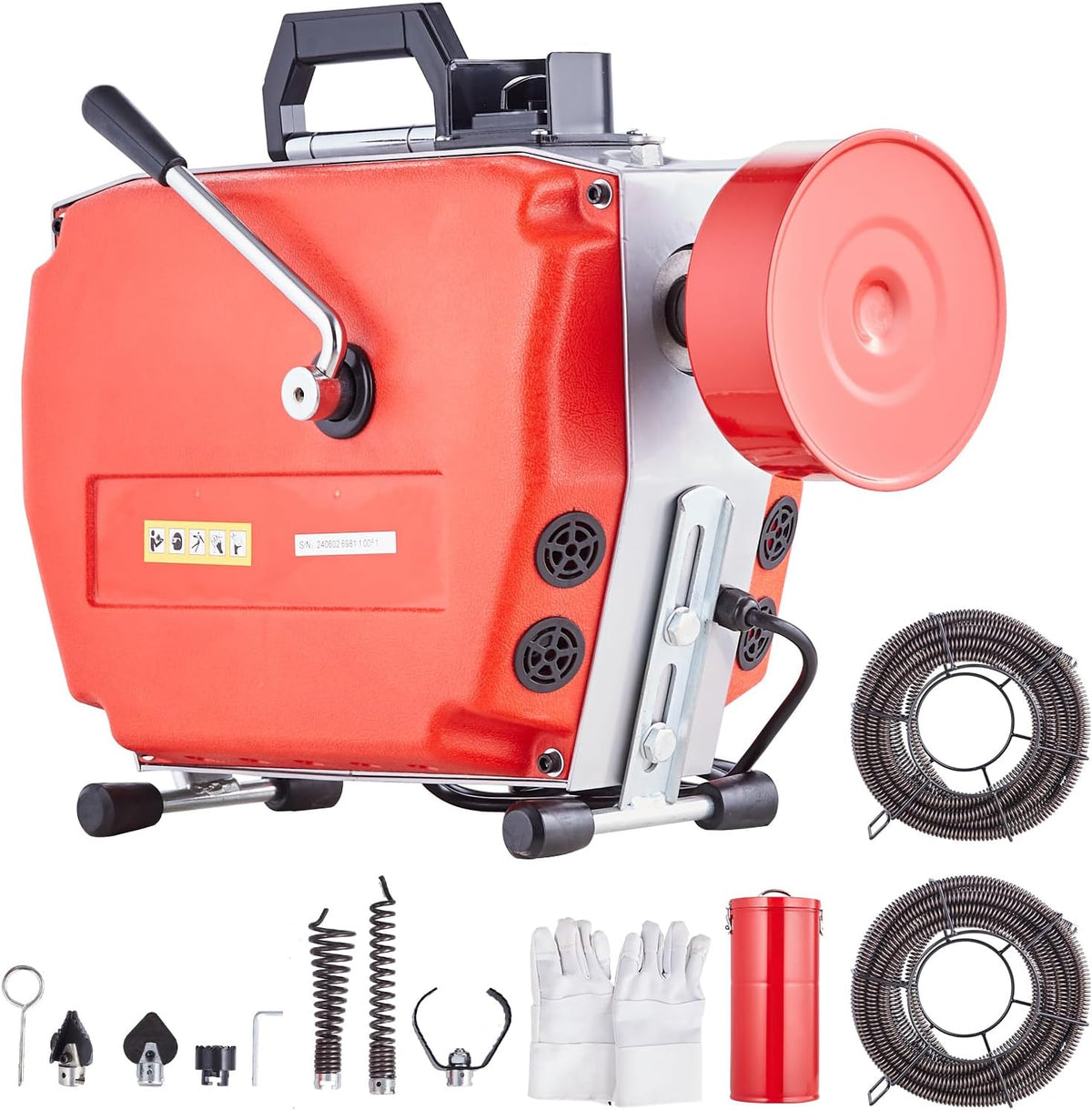 VEVOR Rohrreinigungswellen, 8 Zoll, 420 W, Schwarz, Rohrreinigungsmaschine 120 Fuss x 7/, elektrische Rohrreinigungsmaschine mit manueller Zufuhr