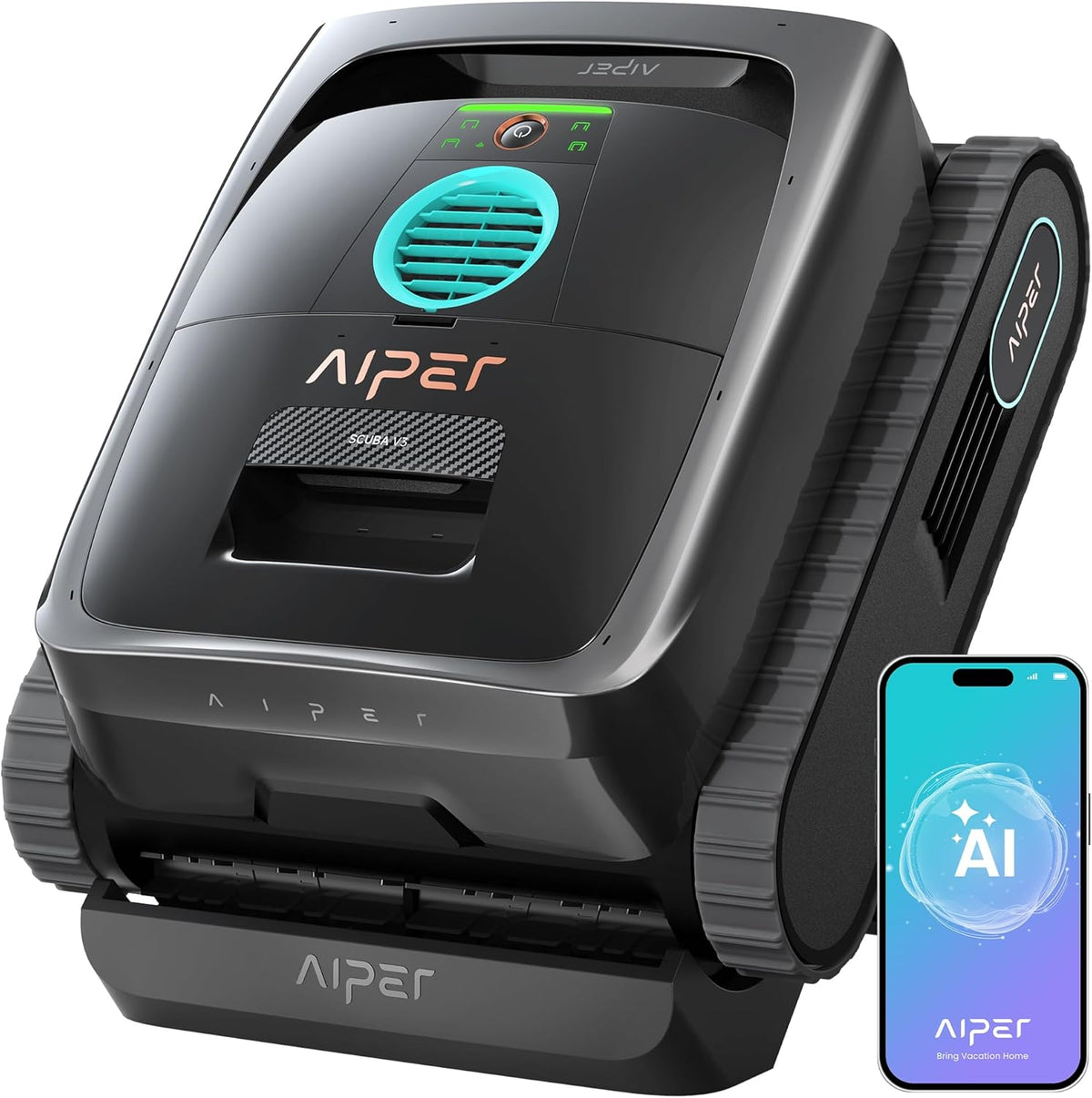 AIPER Poolroboter, 200 m, Schwarz, (2026 Neu) Scuba V3 Akku für Wand und Boden mit KI-Vision, Leichter Poolsauger