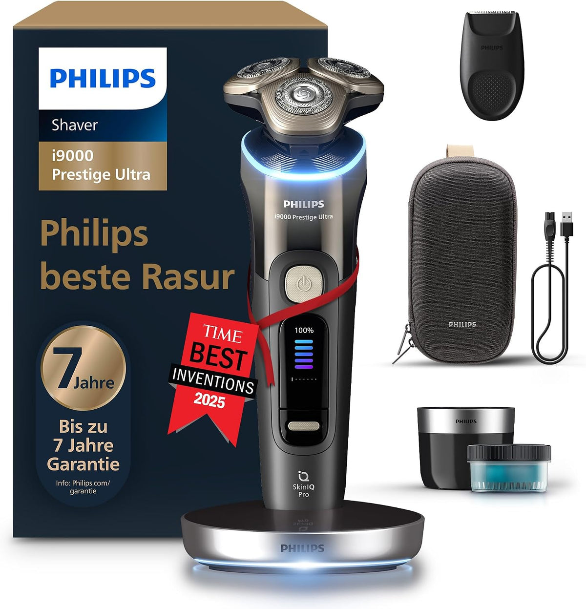 PHILIPS Elektrorasierer, Schwarz, elektrischer Rasierer i9000 Prestige Ultra für Herren, Nass- und Trockenrasur