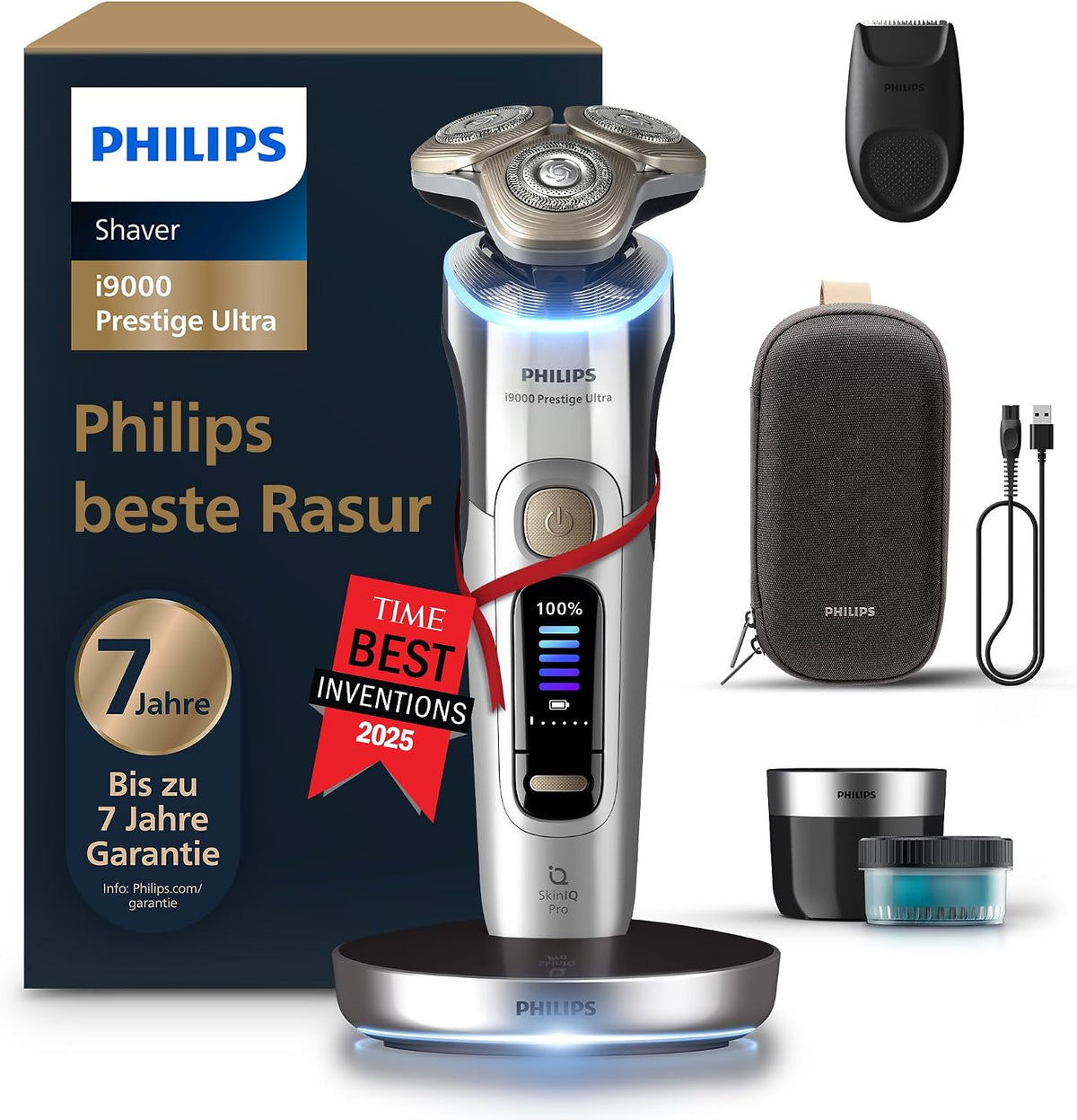 PHILIPS Elektrorasierer, Schwarz, elektrischer Rasierer i9000 Prestige Ultra, Nass- und Trockenrasierer für Herren